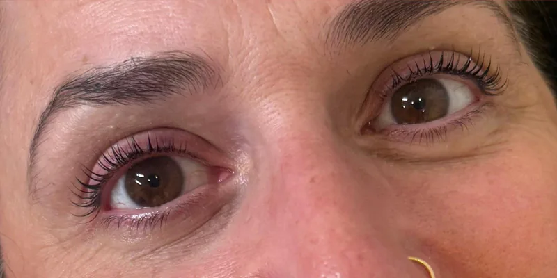 Lashes lifted and tinted after a glueless Korean lash lift at Lash It Up