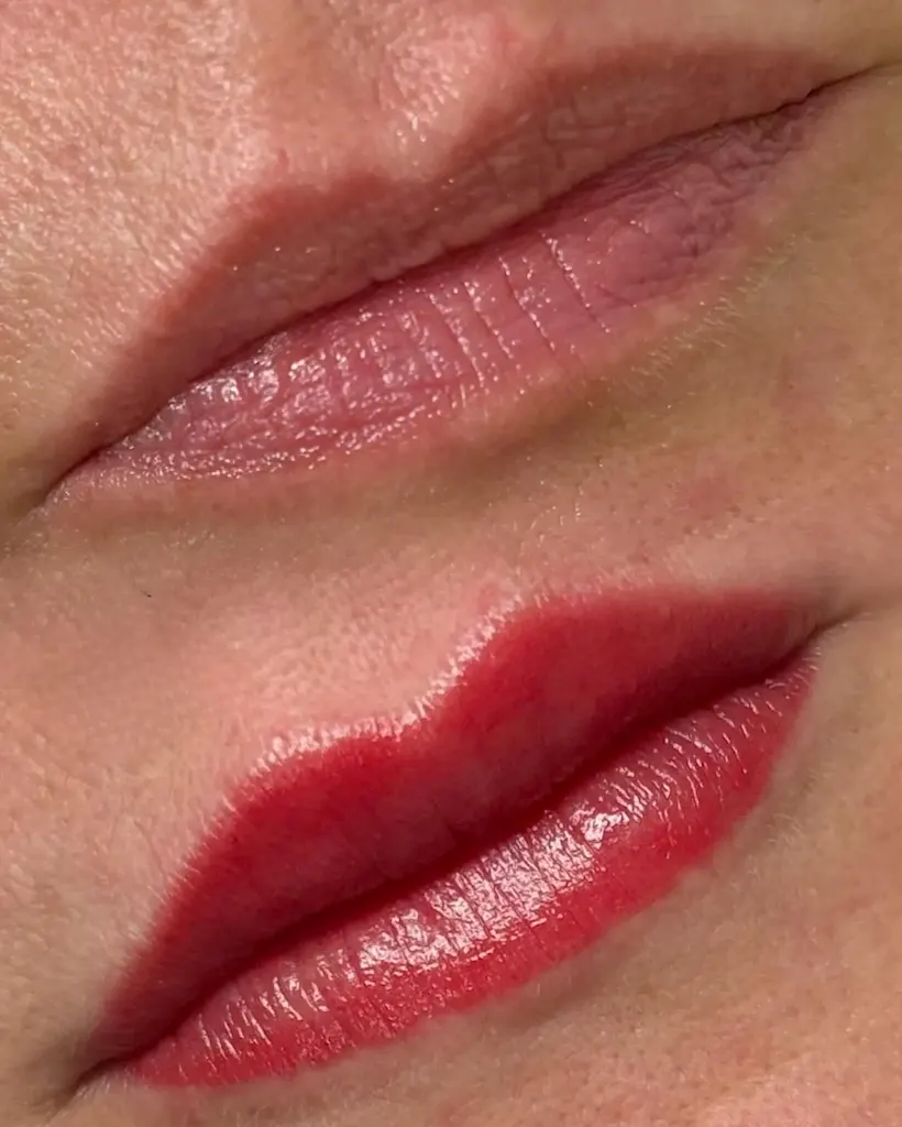 Lip blush semi-permanent makeup before and after result at Lash It Up Enfield EN1