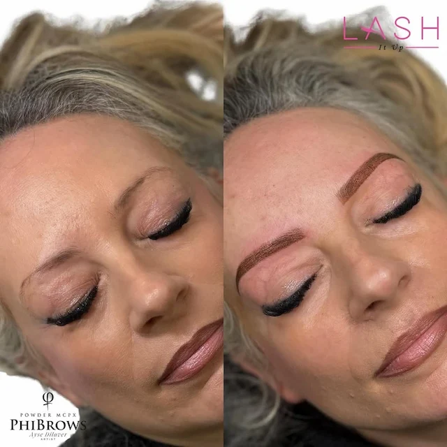 Powder brows before and after result at Lash It Up beauty salon Enfield
